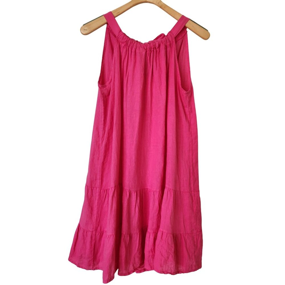 Bellambra Bright Pink Sleeveless Tiered Linen Dress Bow Coquette Elle Woods Cute